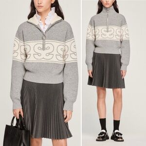 SANDRO Leroy Gray Double S Front Zip Sweater